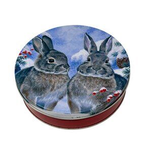 Vintage 1960's Rabbit Winter Scene Candy Tin ‎ -  Design Artist Abraham Hunter